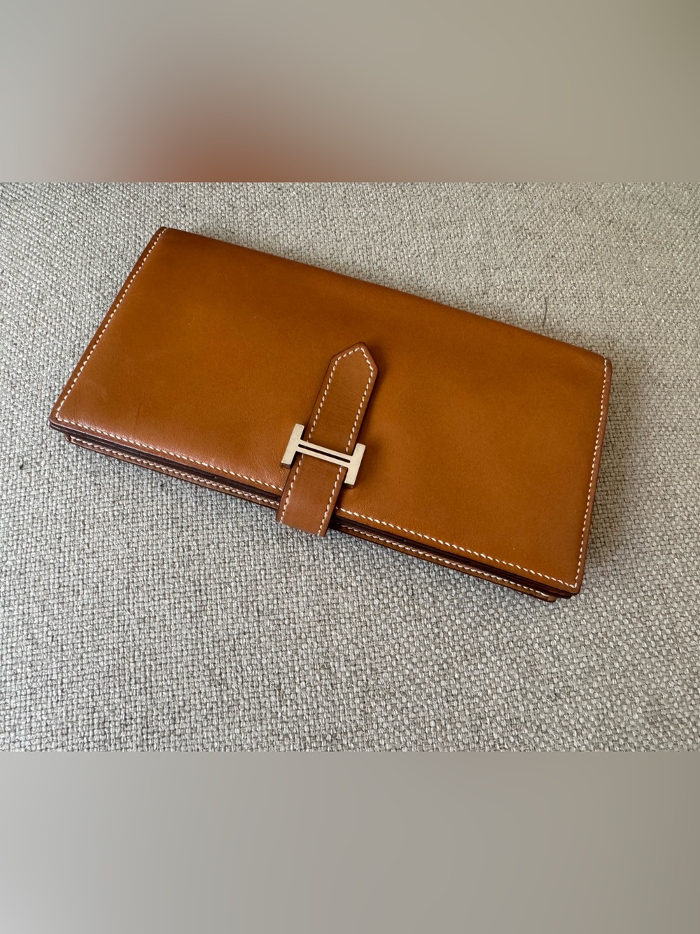 100% Auth HERMES Bearn Leather Wallet Long w/ palladium hardware